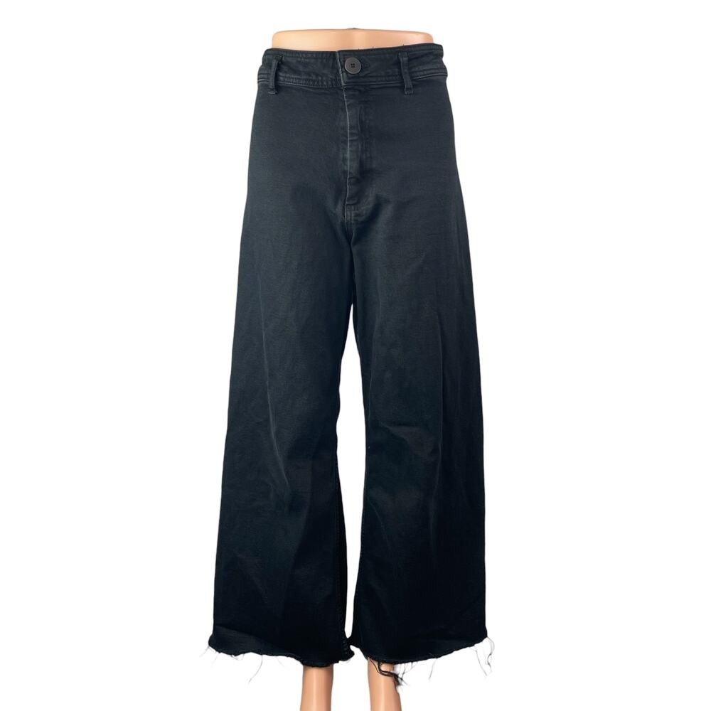 Zara The Marine Straight Women's Black Frayed Wide Leg Baggy Denim Jeans Pants S
